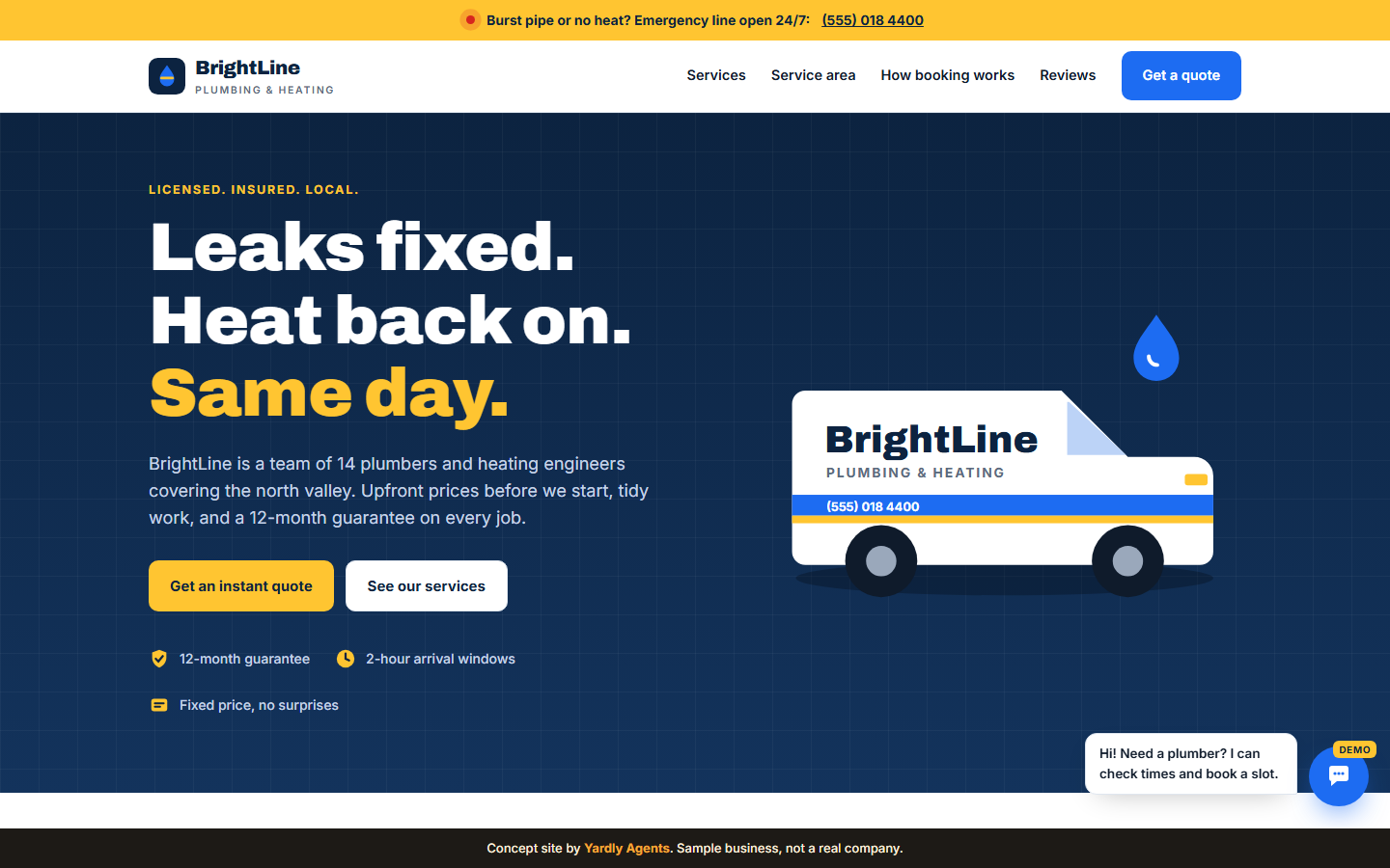 BrightLine Plumbing & Heating website, desktop view