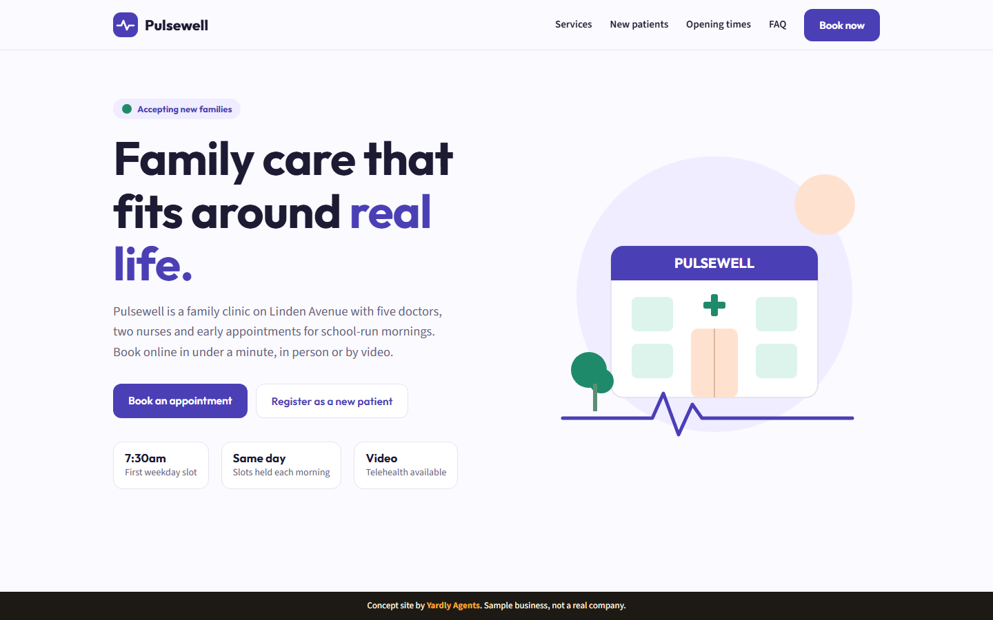 Pulsewell Family Clinic website, desktop view