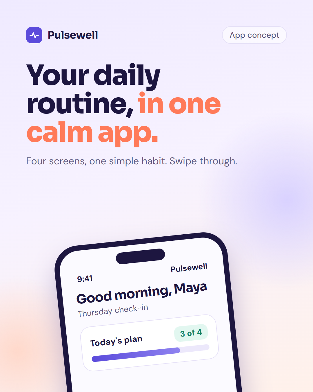 Pulsewell: four screens, one simple habit, slide 1