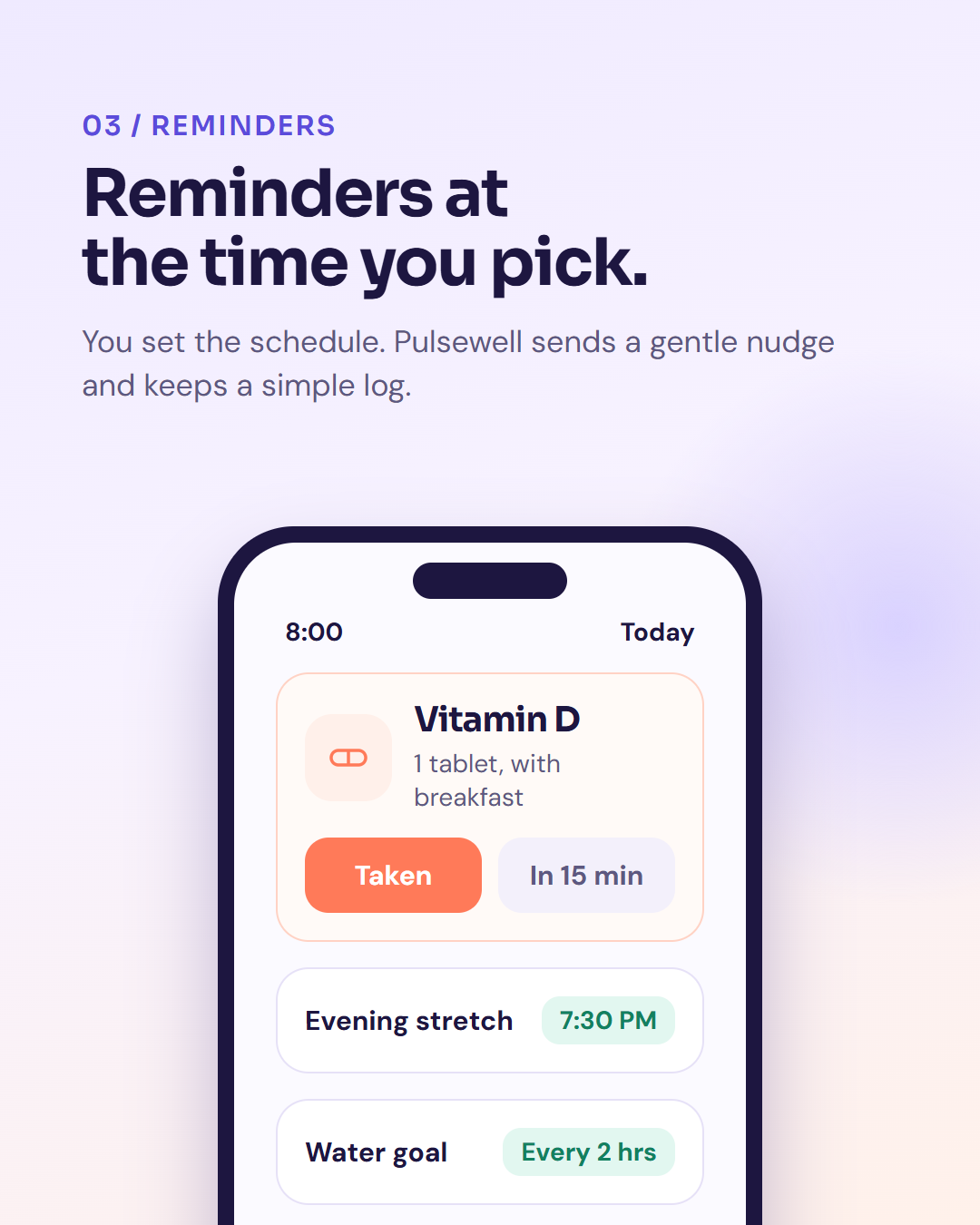 Pulsewell: four screens, one simple habit, slide 4