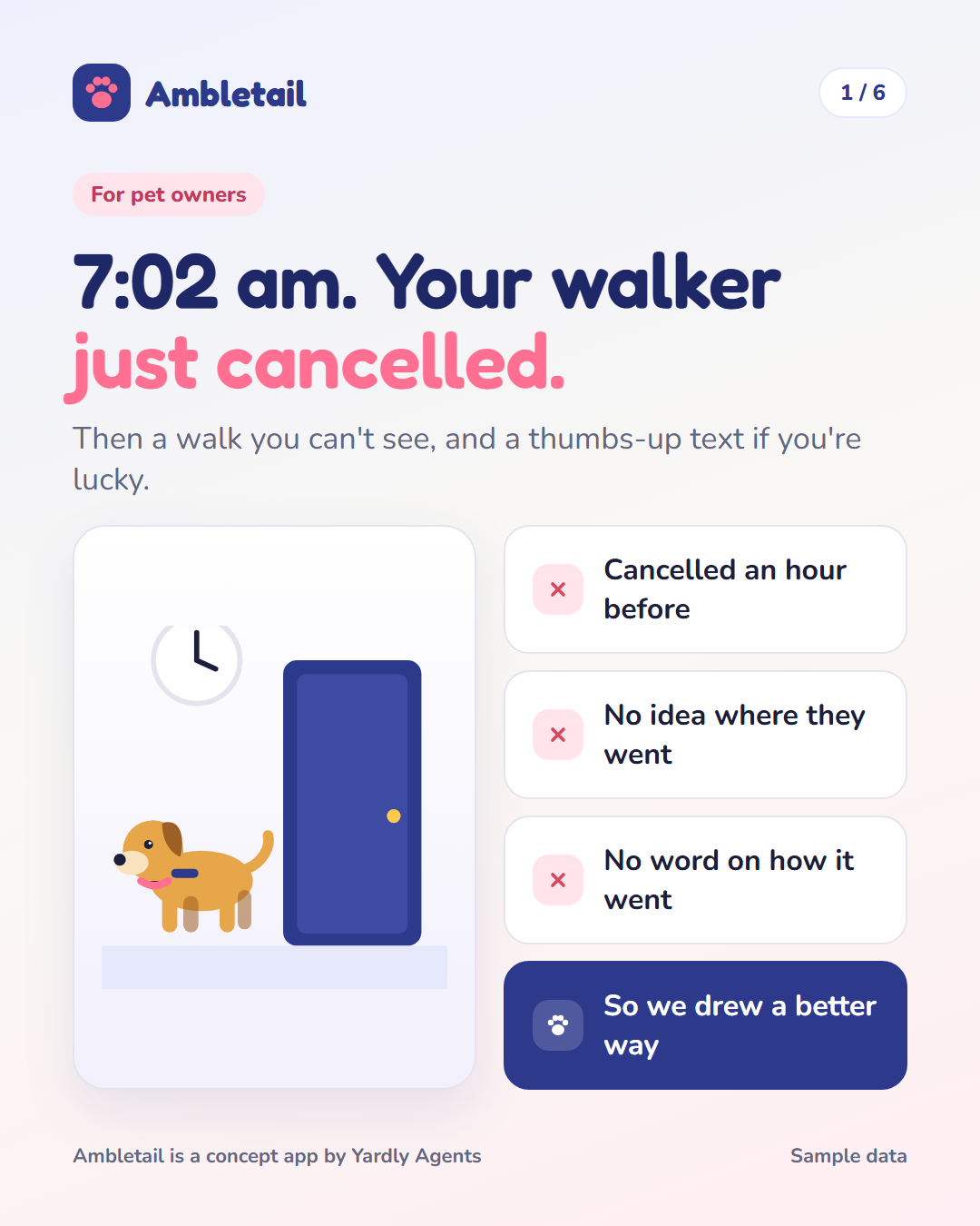 Ambletail: book a vetted dog walker in a one-minute chat, slide 1
